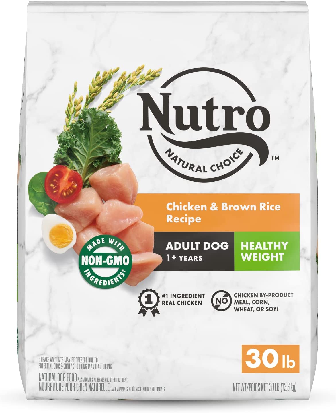 NUTRO NATURAL CHOICE Healthy Weight Adult Dry Dog Food， Chicken and Brown Rice Recipe 30 Pound (Pack of 1)