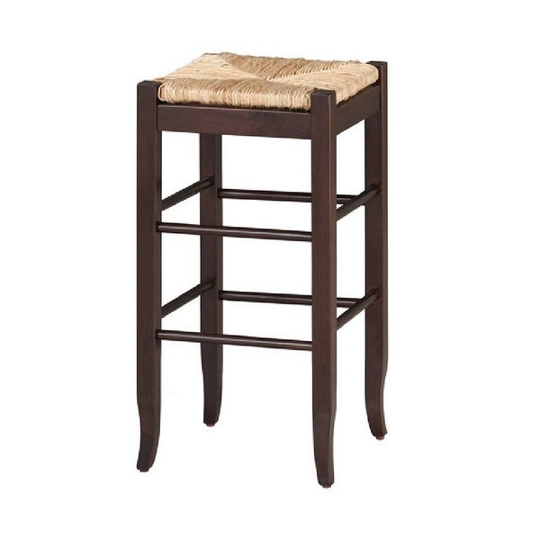 Rush Woven Wooden Frame Barstool with Saber Legs， Beige and Dark Brown