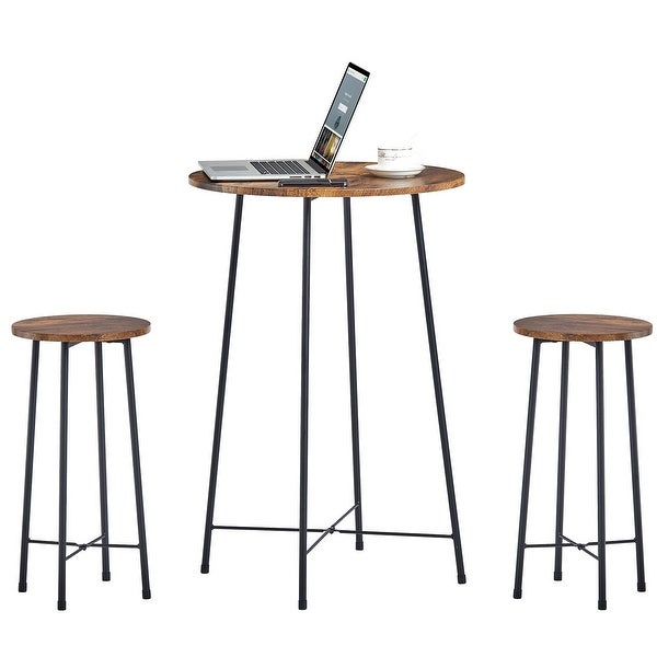 3-Piece Bar Table Set with 2 Stools， Modern Round Counter Table and Chairs Set