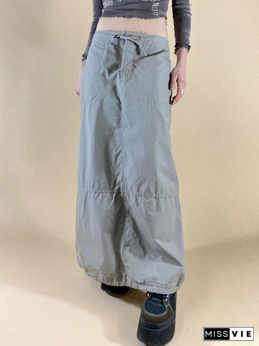 Size Friendly Drawstring Parachute Long Cargo Skirt