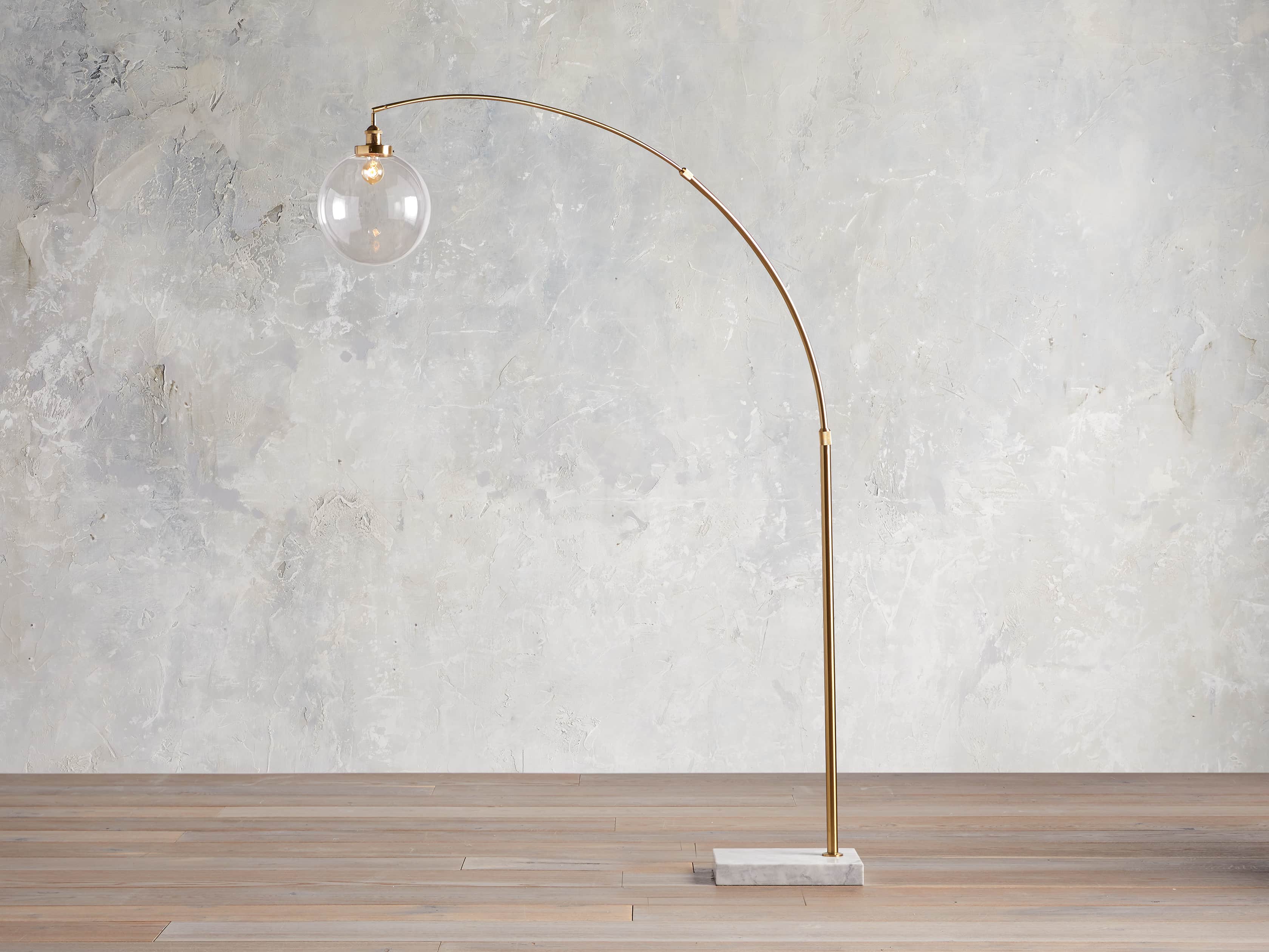 Arc Brass Floor Lamp with Glass Shade