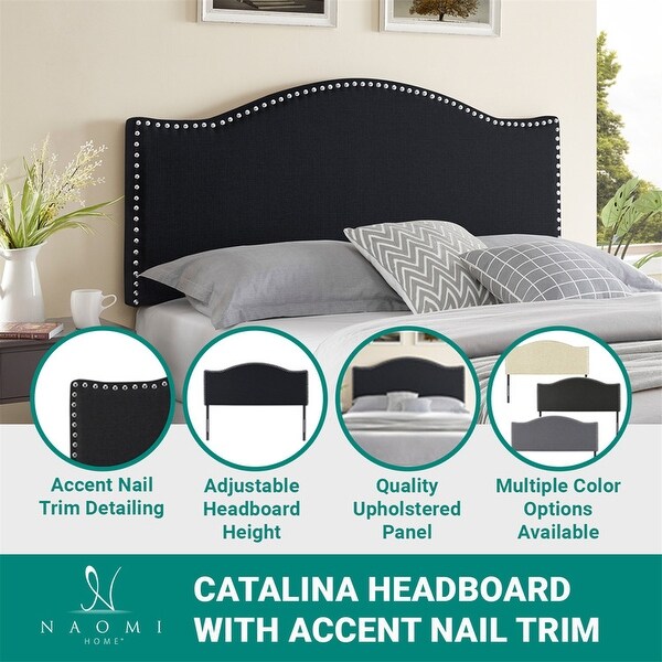 Catalina Upholstered Headboard with Nailhead Trim， Height Adjustable Headboard， Modern Head Board， Fabric Headboard - - 36193654