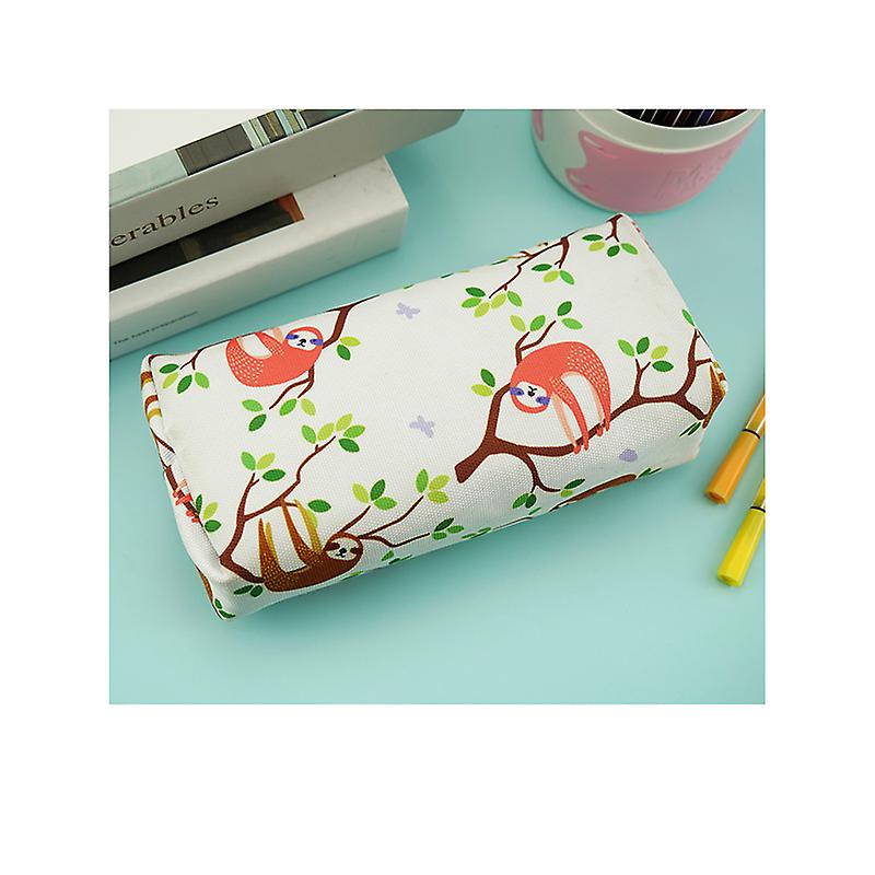 Lparkin Cute Sloth Large Capacity Canvas Pencil Case Pen Bag Pouch Gadget Stationary Case