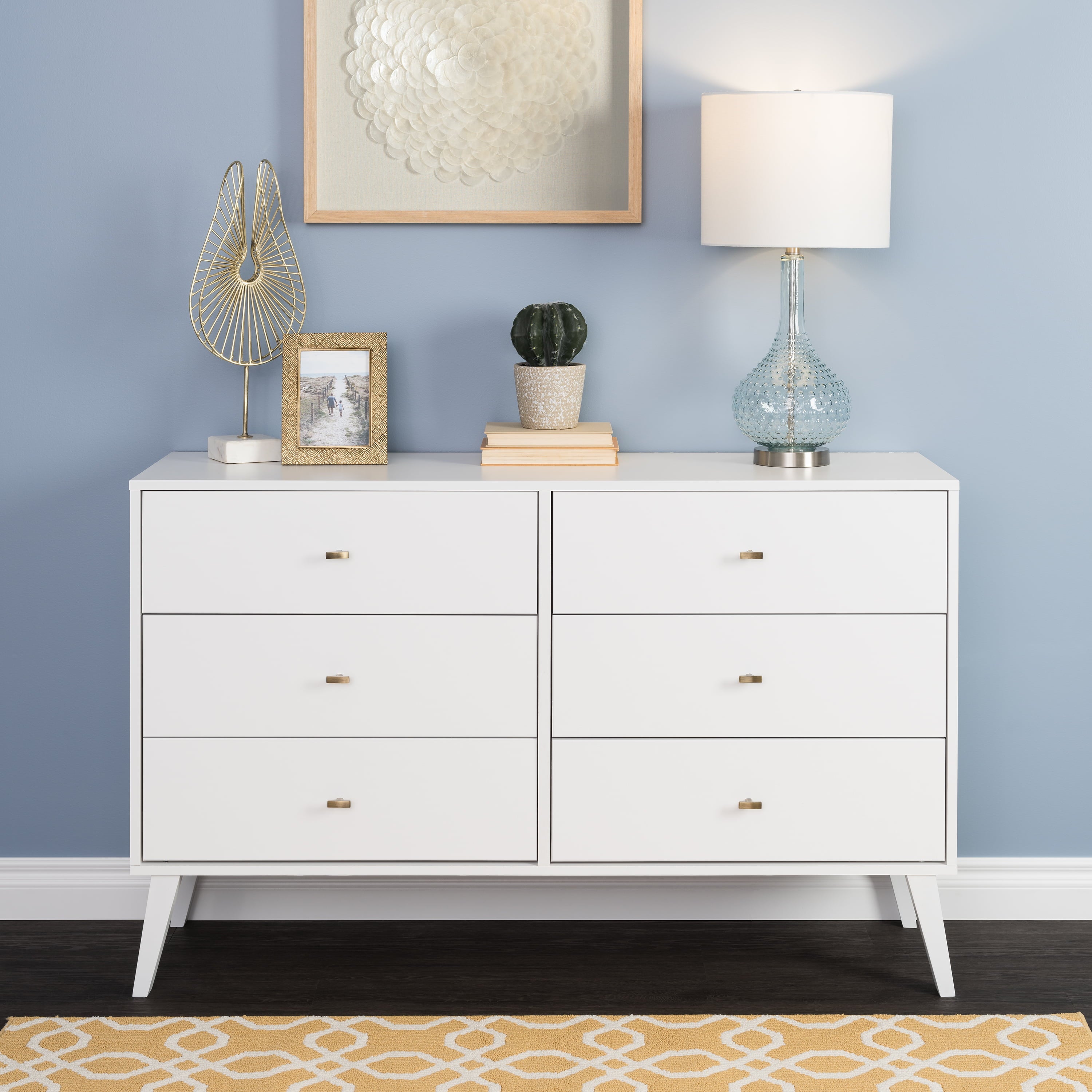 Prepac Milo Mid-Century 6 Drawer Wooden Double Dresser, 16