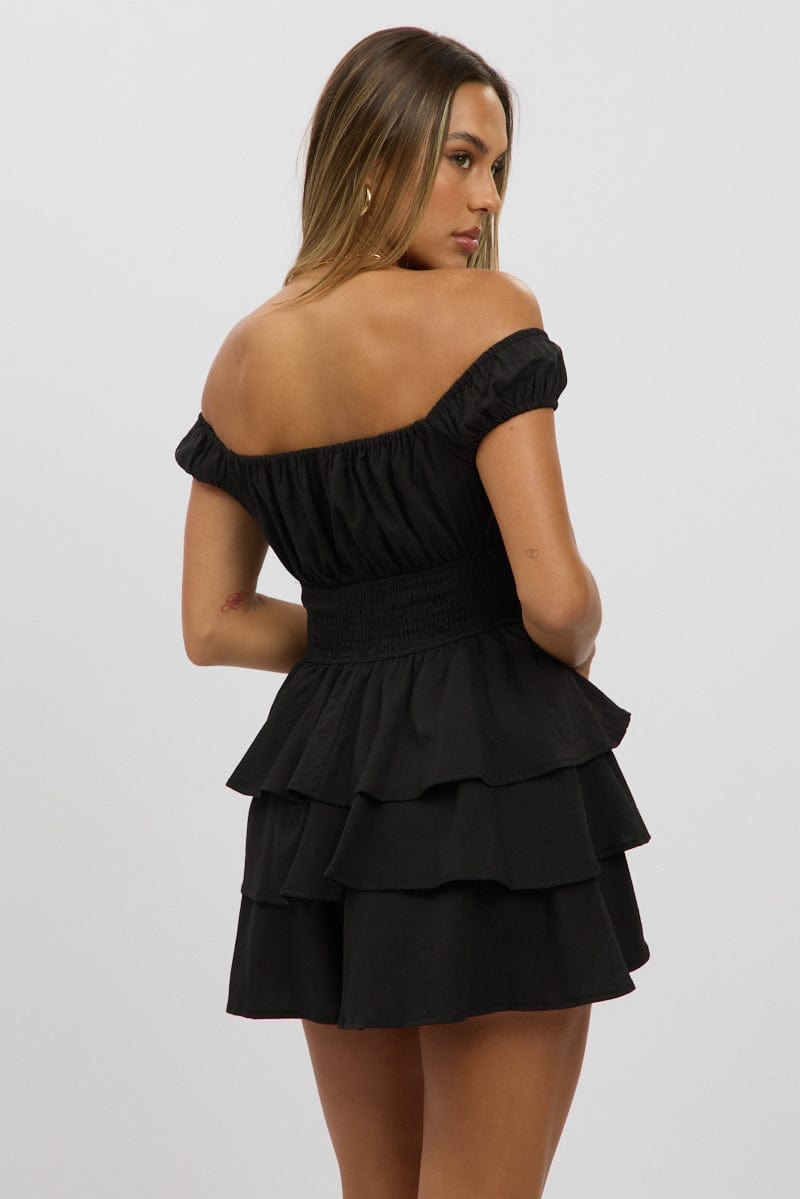 Black Playsuit Layered Shorts