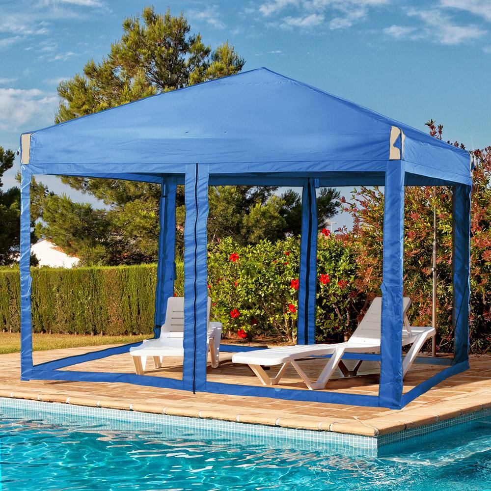 Aoodor 12 ft. x 12 ft. Pop Up Canopy Tent with Removable Mesh Sidewallwith Roller Bag-Blue 800-153-BL-N