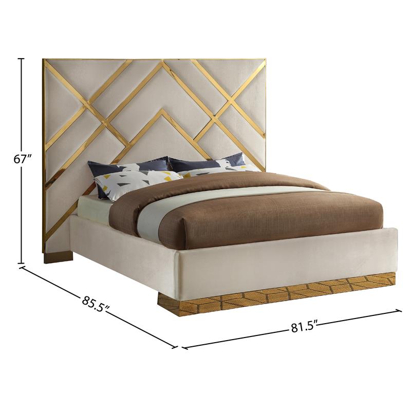 Meridian Furniture Vector Rich Velvet Queen Bed in Cream