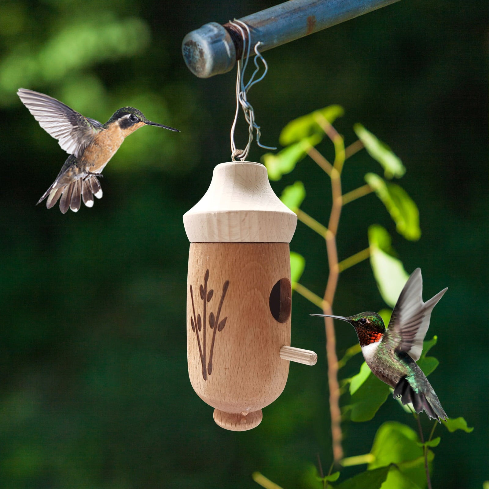 Puntoco Clearance Hummingbird House Outdoor Hanging Wooden Bird Feeder Wooden Hummingbird House