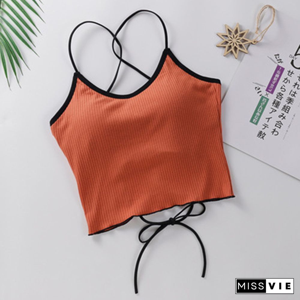 Women Halter Tops Backless Bandage Sexy Crop Tops Women Lingerie Tops Padded Cotton Tank Tops Cropped Feminino Summer