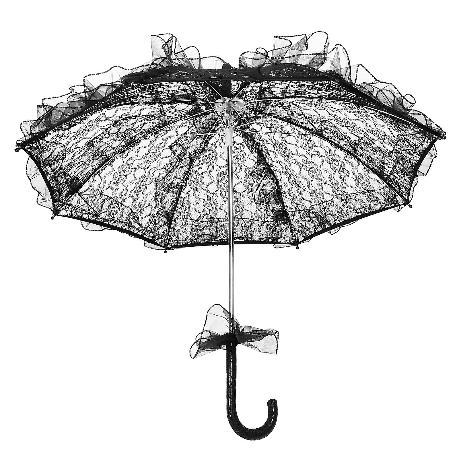 1pc Wedding Lace Umbrella Bridal Decorative Umbrella Tea Party Lace Umbrella Lady Costume (black)