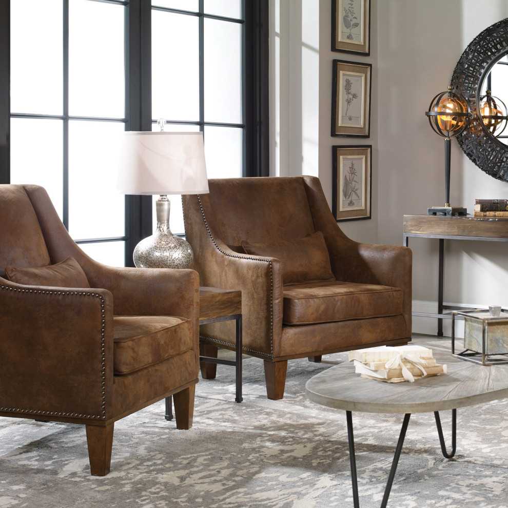 Uttermost Clay Leather Armchair   Transitional   Armchairs And Accent Chairs   by Hudson Home Decor  Houzz