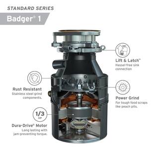 InSinkErator Badger 1 Lift  Latch Standard Series 13 HP Continuous Feed Garbage Disposal with Power Cord BADGER 1 WC