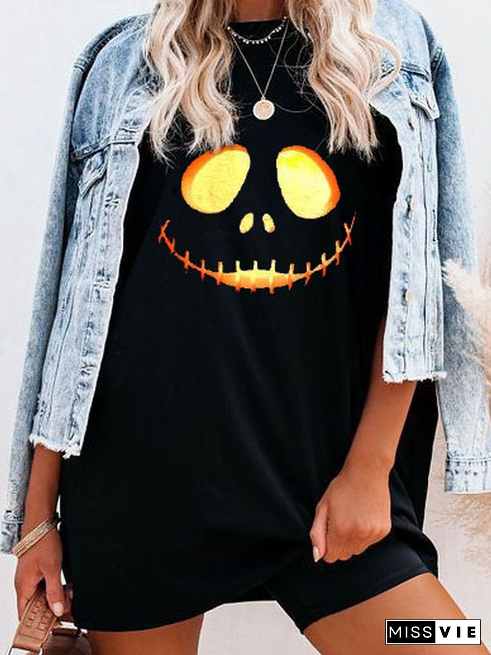 Halloween Scary Face Print Short-sleeved T-shirt