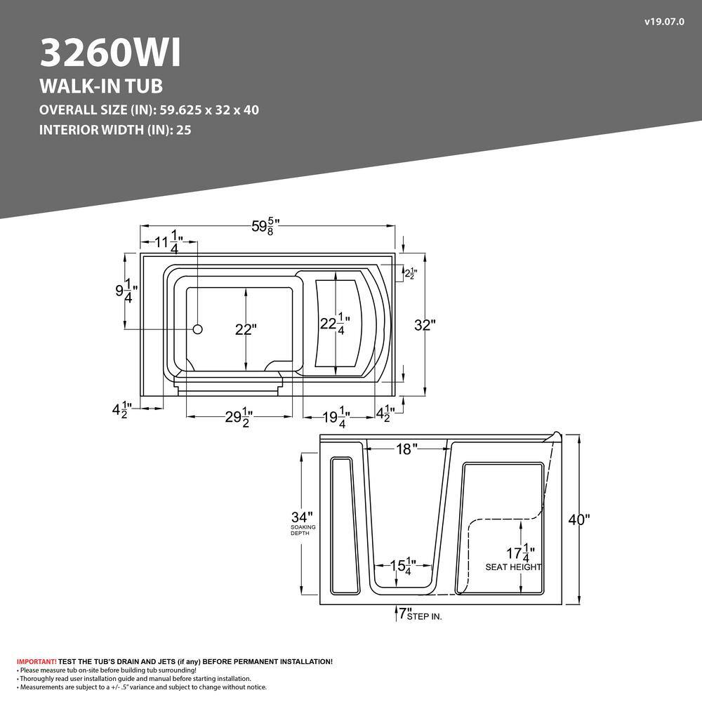 Universal Tubs Safe Premier 60 in. x 32 in. Left Drain Walk-In Non-Whirlpool Bathtub in White HD3260LWS-CP