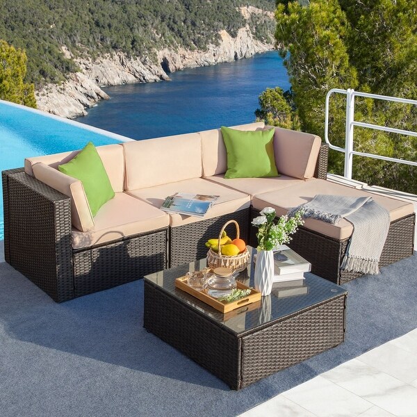 Homall 5 Pieces Wicker Patio Furniture Sets Rattan Outdoor Sectional Sofa