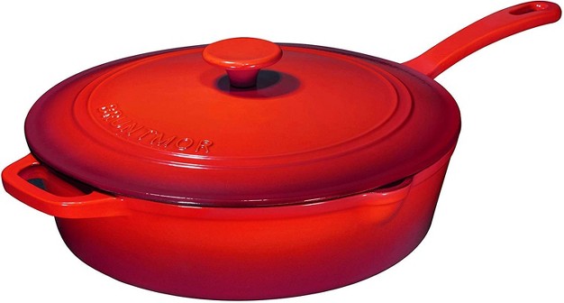 Bruntmor Red Enameled Cast Iron 3 Piece Bundle Gift Set Braiser Pan Dutch Oven Chicken Fryer Ultimate Cookware 2 Liters