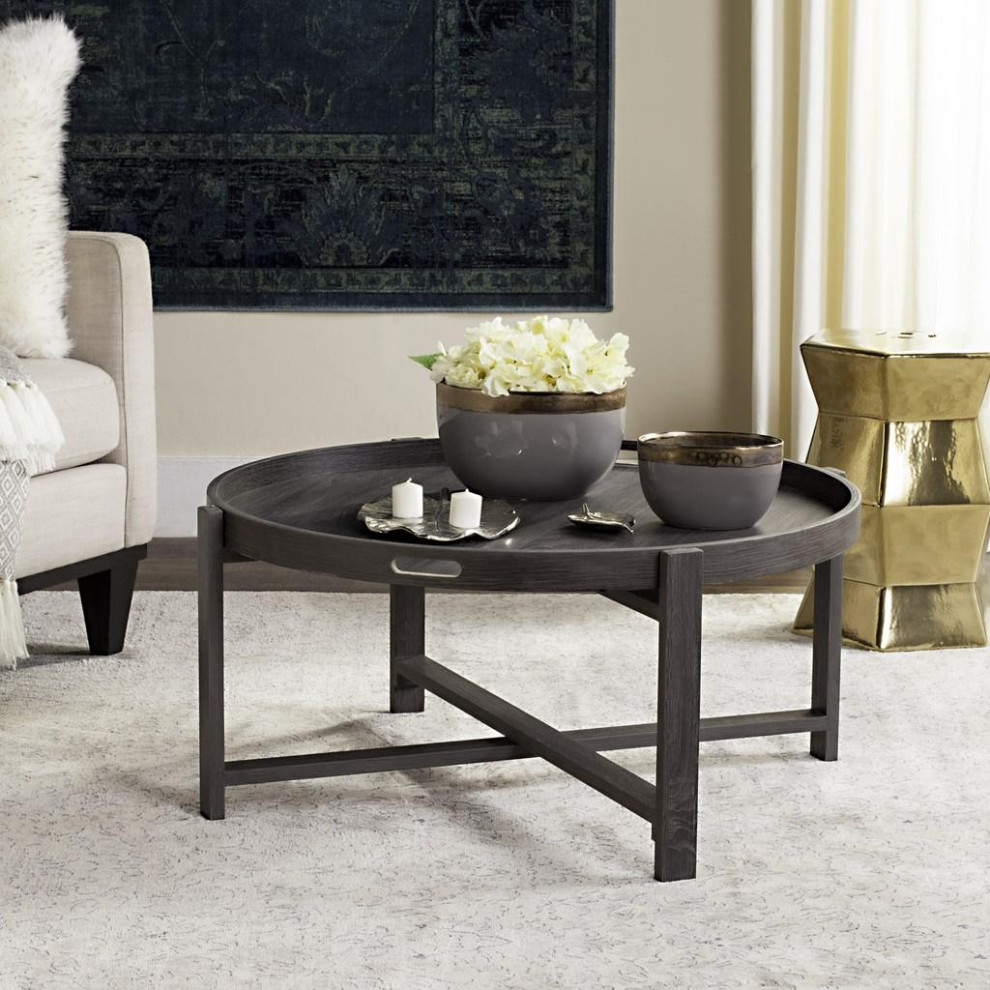 Arianna Retro Mid Century Wood Tray Top Coffee Table Dark Grey   Transitional   Coffee Tables   by Peachtree Fine Furniture  Houzz