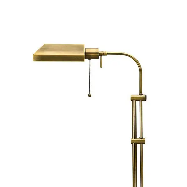 Metal Rectangular Floor Lamp with Adjustable Pole, Gold