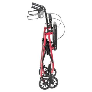 Drive Medical Rollator Rolling Walker with 6 in. Wheels Fold Up Removable Back Support and Padded Seat Red r726rd