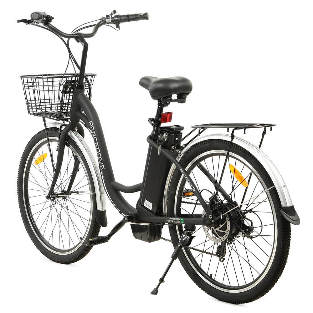 Ecotric Peacedove Step Thru Electric Bike w/ Basket and Rear Rack - City, Commuting w/ LCD Display