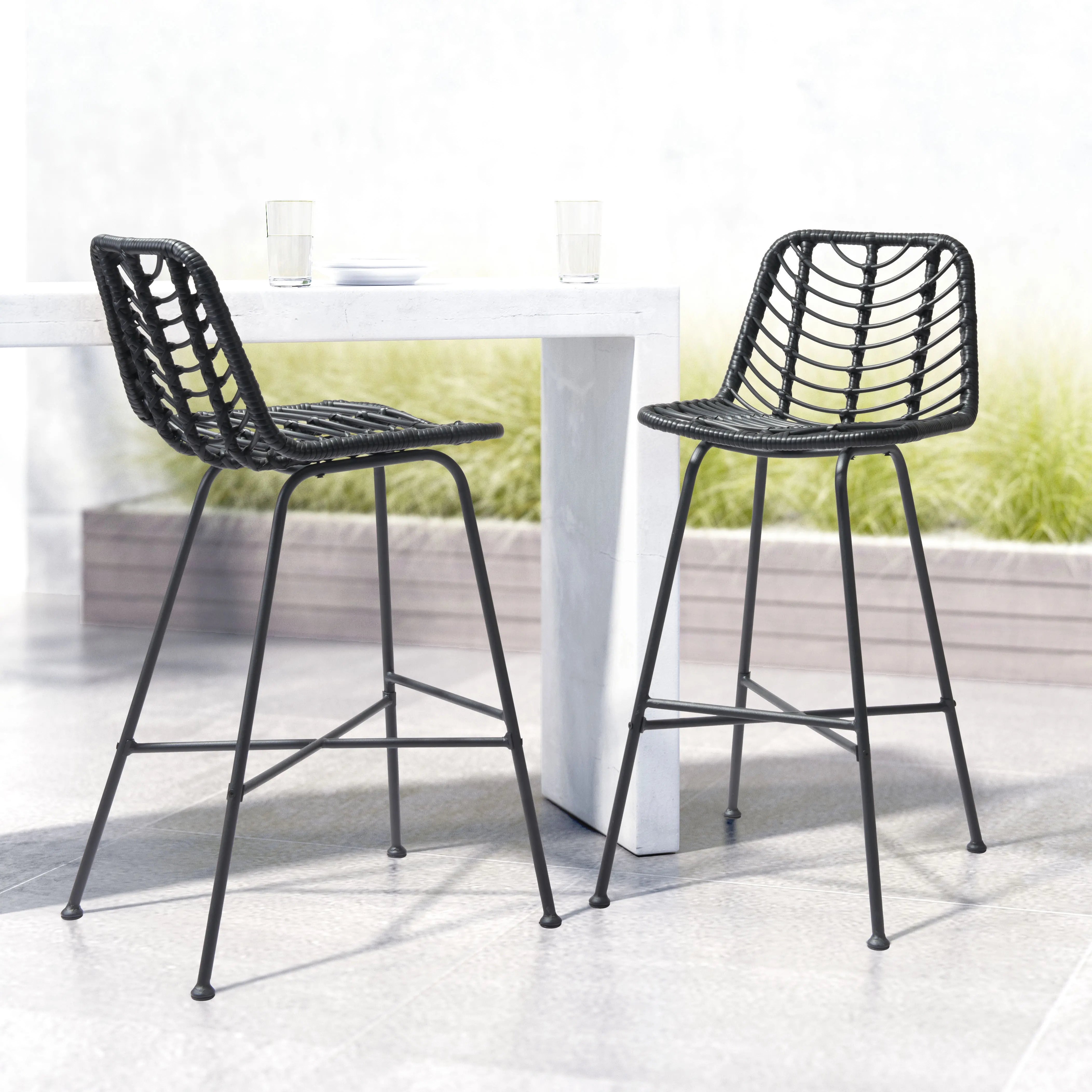 Malaga Black Outdoor Bar Stool， Set of 2