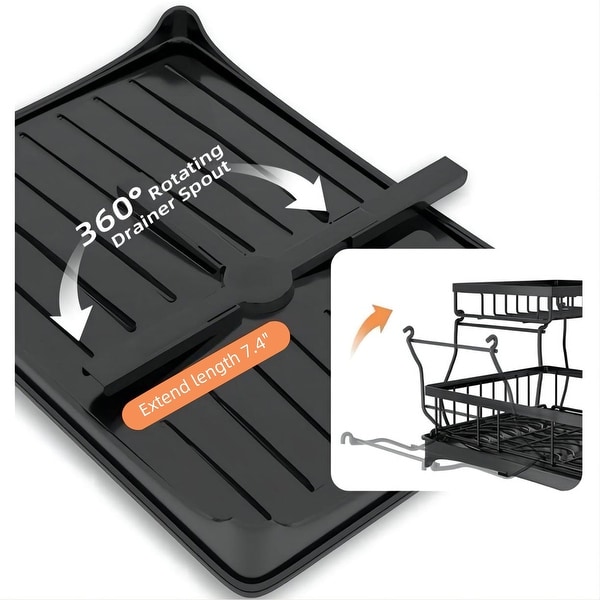 WZCPCV 2-Tier Dish Drying Rack， Rustproof Dish Drainer with Utensil Holder， Cup Holder and Drain