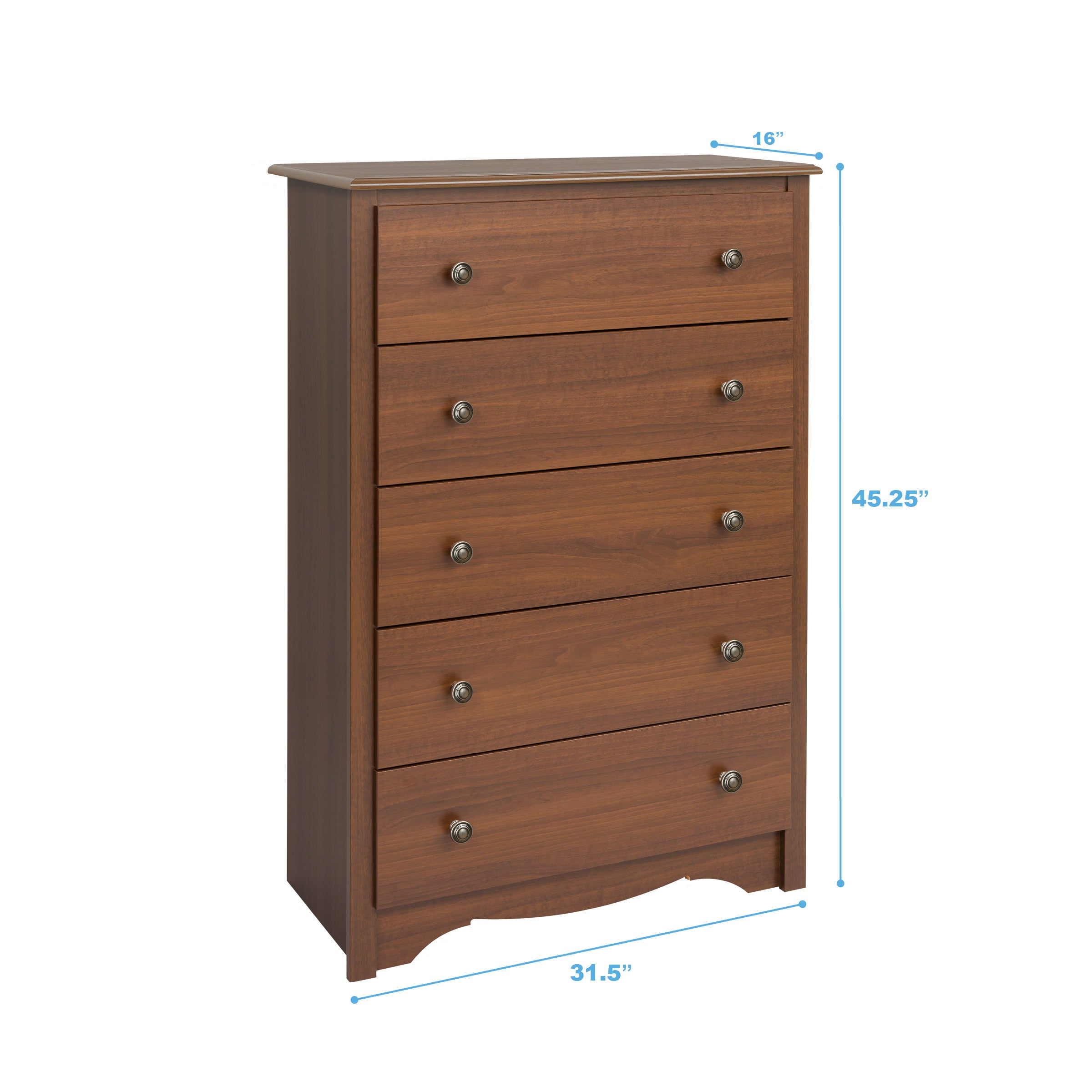 Prepac Monterey Transitional 5-Drawer Dresser, Cherry