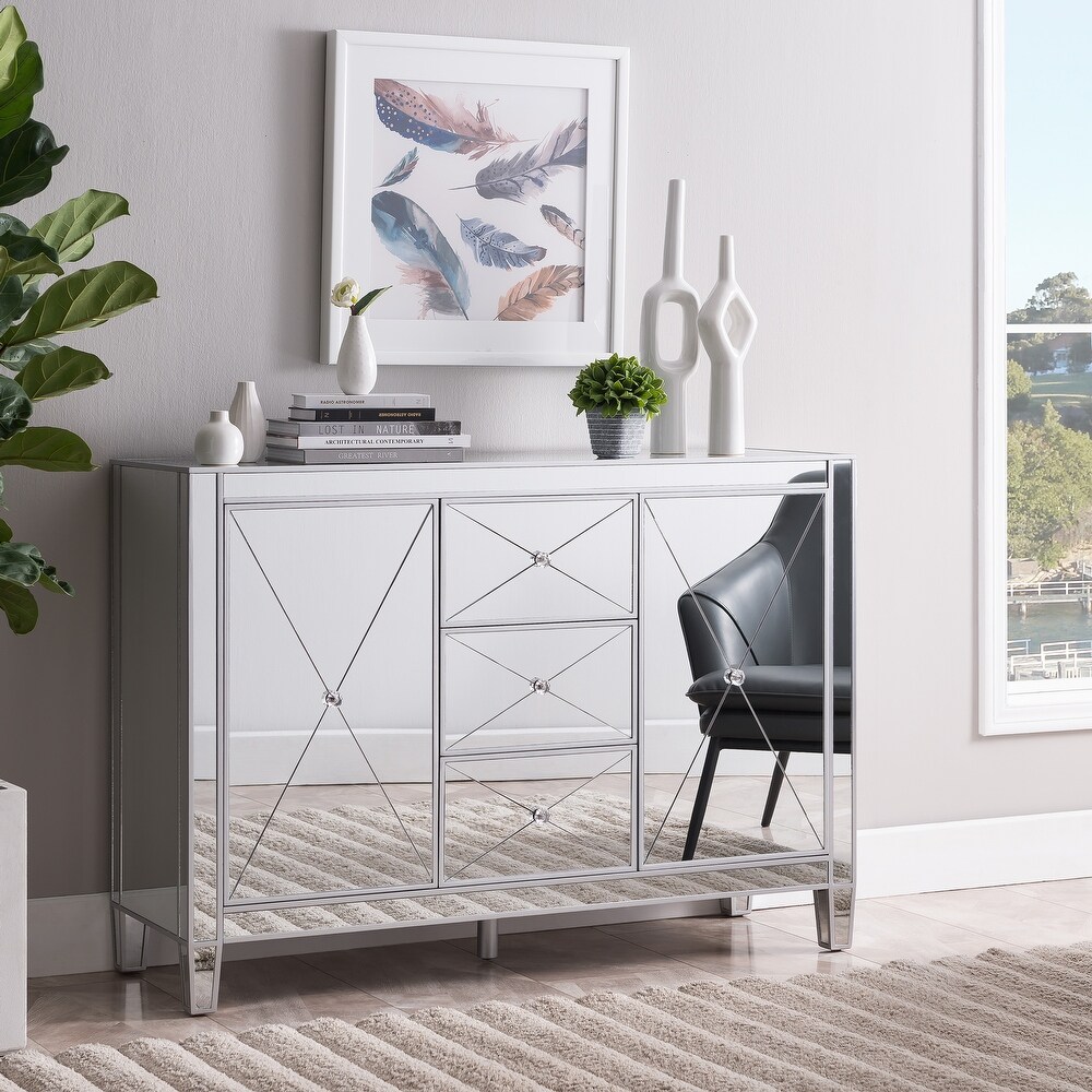 SEI Furniture Marter Glam Silver Mirror 3 Drawer Cabinet