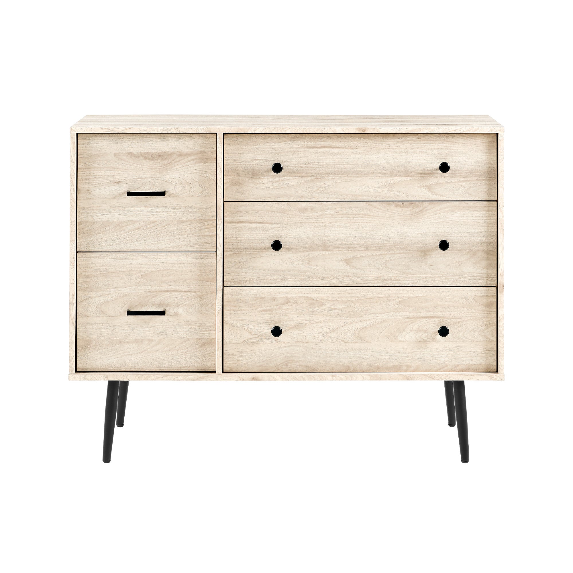 Manor Park Modern Asymmetric 5 Drawer Wood Dresser, Birch