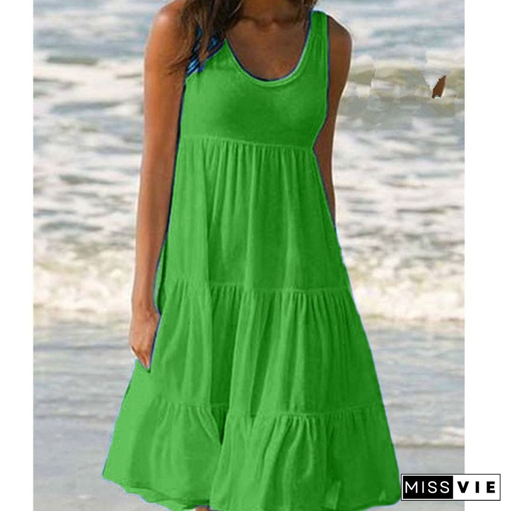 XS-8XL Plus Size Fashion Clothes Women's Casual Spring Summer Dresses Sleeveless Dress Loose Tank Top Dresses Solid Color A-line Dress Cotton O-neck Off Shoulder Dresss Pleated Halter Dress Ladies Mini Dress Beach Wear Party Dresses