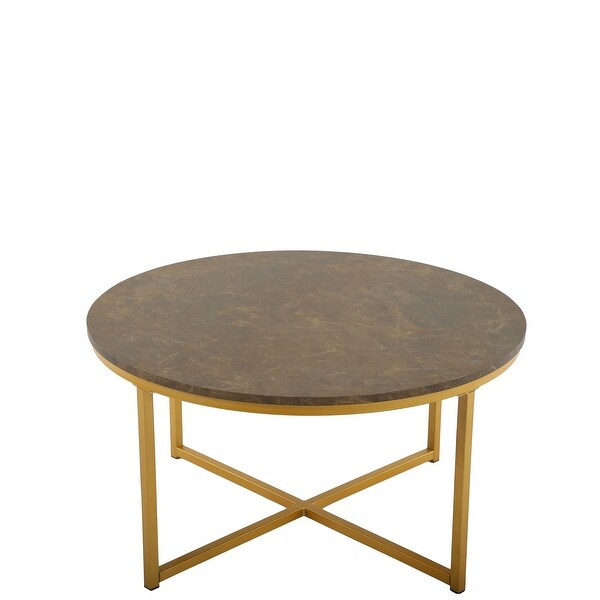 EPOWP Cross Legs MDF Coffee Table with Metal Base， Brown and Golden