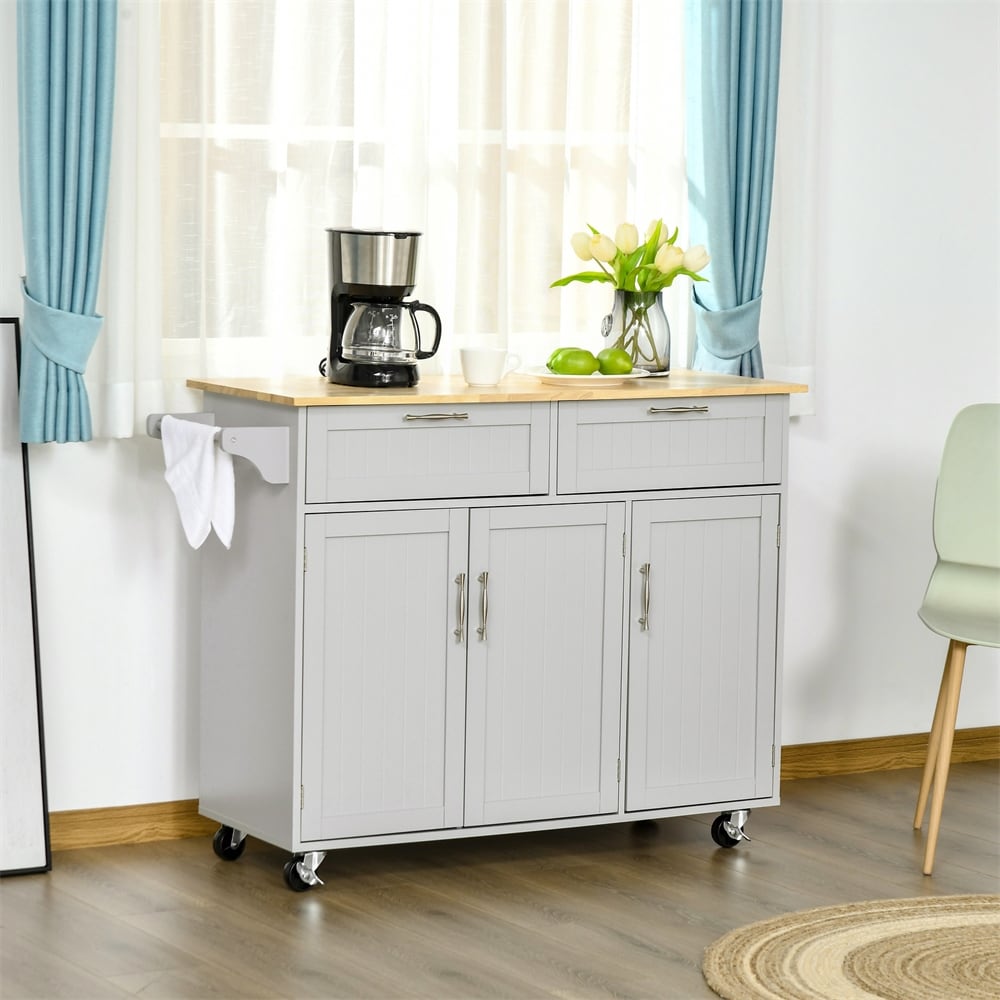 Mobile Kitchen Island  Kitchen Cart w/ Wood Top  Drawers   Towel Rack