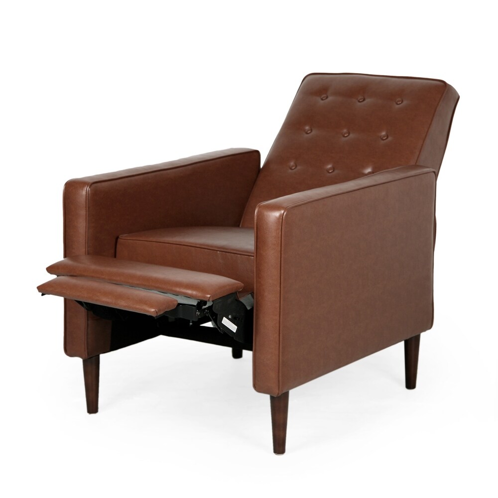 Mervynn Faux Leather Mid Century Button Tufted Recliner by Christopher Knight Home