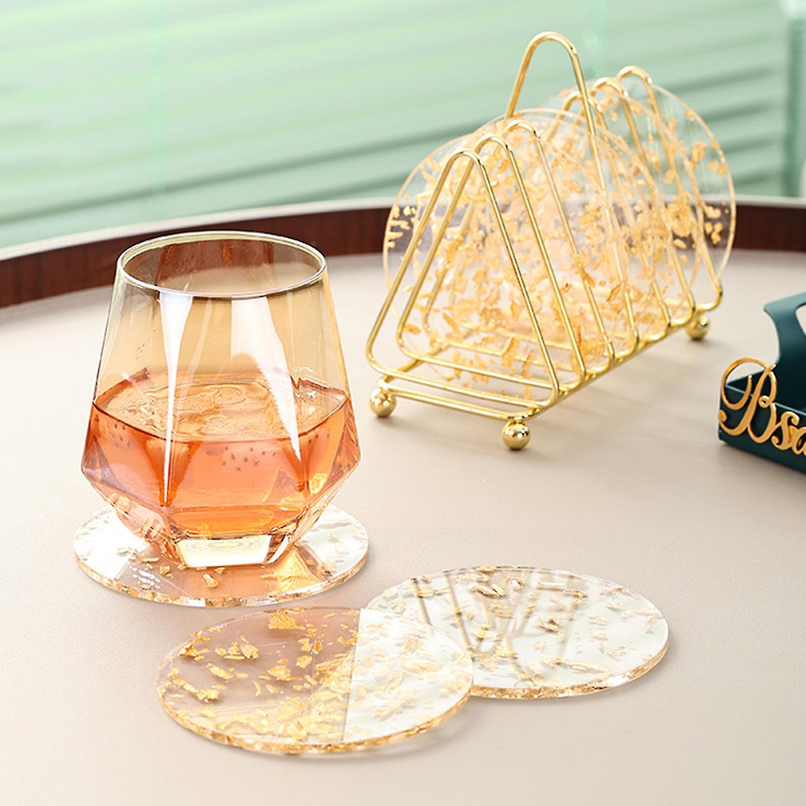 Miman Creative Gold Foil Decor Cup Coaster Beautiful More Thicken Acrylic Cup Mat Kitchen Tools