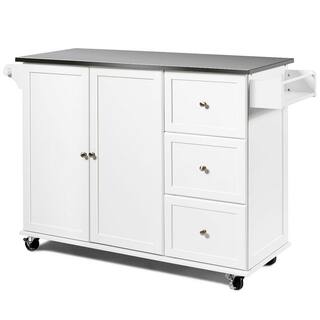 Costway White Kitchen Island with 2-Door Storage Cabinet HW64505