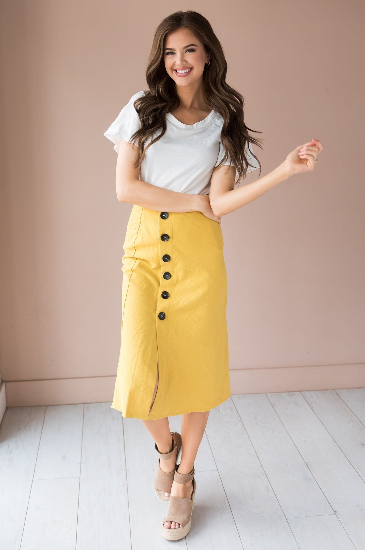 Fall Breeze Modest Button Down Skirt