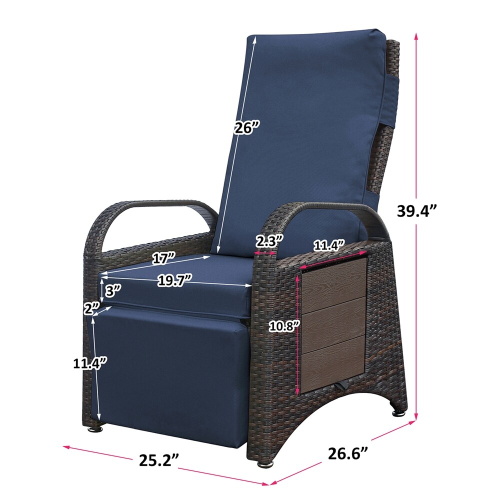 Outdoor Recliner Chair PE Wicker Adjustable Reclining Lounge Chair