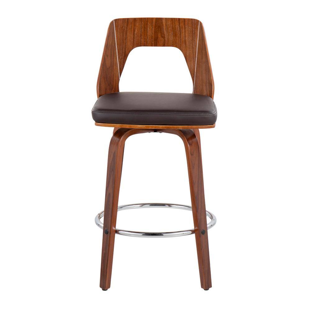 Lumisource Trilogy 34.5 in. Counter Height Bar Stool in Brown Fraux Leather and Walnut Wood (Set of 2) B24-TRILO2-SWVR WLBN2