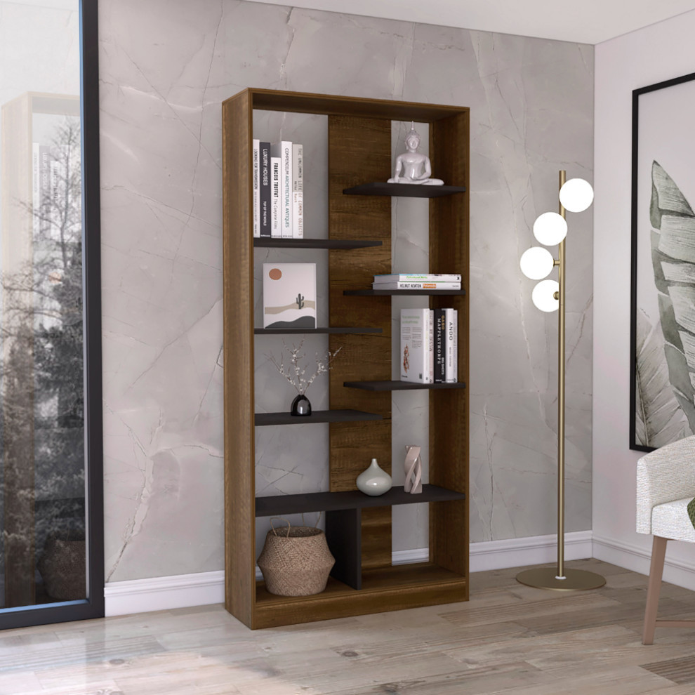 DEPOT E SHOP Sophisticated Bookcase  9 Shelves  Walnut/Black   Transitional   Bookcases   by DEPOT ESHOP LLC  Houzz