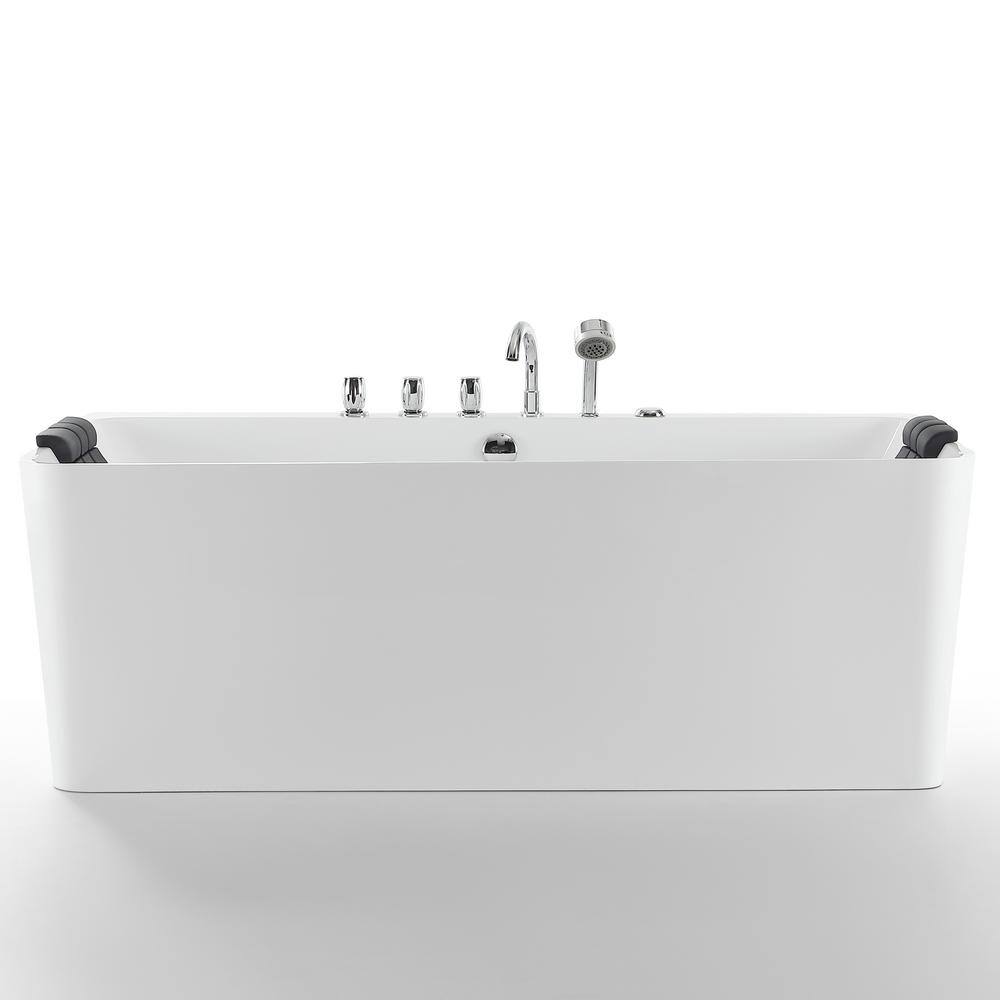 Empava Luxury 67 in. Center Drain Acrylic Freestanding Flatbottom Whirlpool Bathtub in White with Faucet EMPV-67AIS03