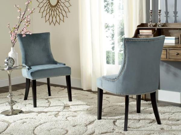 De De 19  x27 x27h Dining Chair set of 2 Silver Nail Heads Blue   Transitional   Dining Chairs   by Peachtree Fine Furniture  Houzz