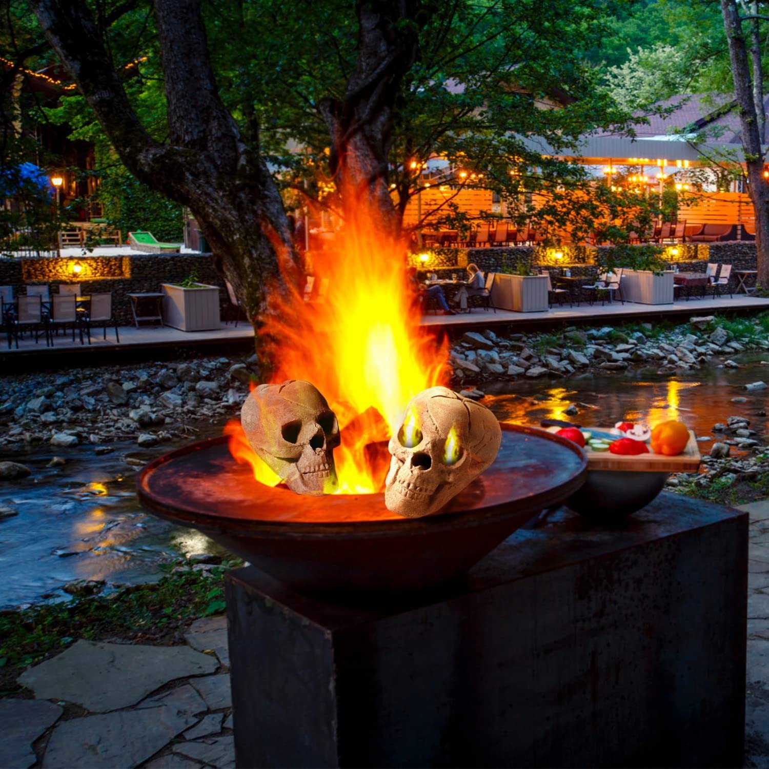 Ceramic Fireproof Fire Pit Skull Log， Human Skull Gas Log For Indoor And Outdoor Fireplaces And Fi