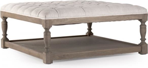 Ottoman Square Natural Cream Linen Recycled Oak Reclaimed   Traditional   Footstools And Ottomans   by EuroLuxHome  Houzz