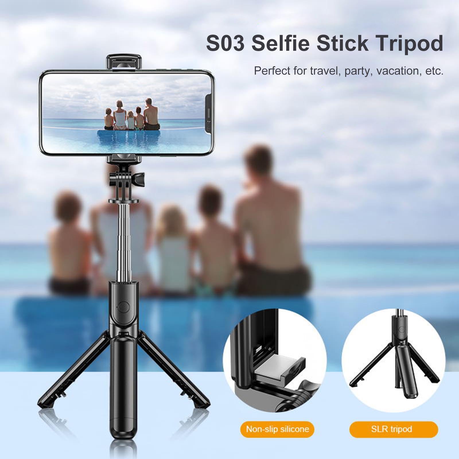 Suzicca S03 Selfie Stick Tripod with 0.1S Snapshot Extendable Bluetooth Selfie Stick with Detachable Wireless Remote 245°Rotation Portable Phone Tripod Home Travel Gimbal Stabilizer