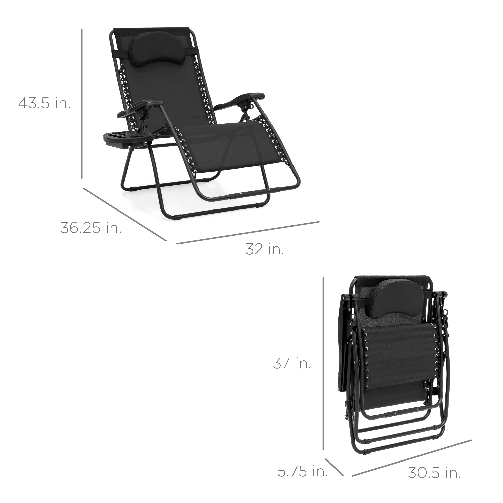 Best Choice Products Oversized Zero Gravity Chair, Folding Outdoor Patio Lounge Recliner w/ Cup Holder - Black