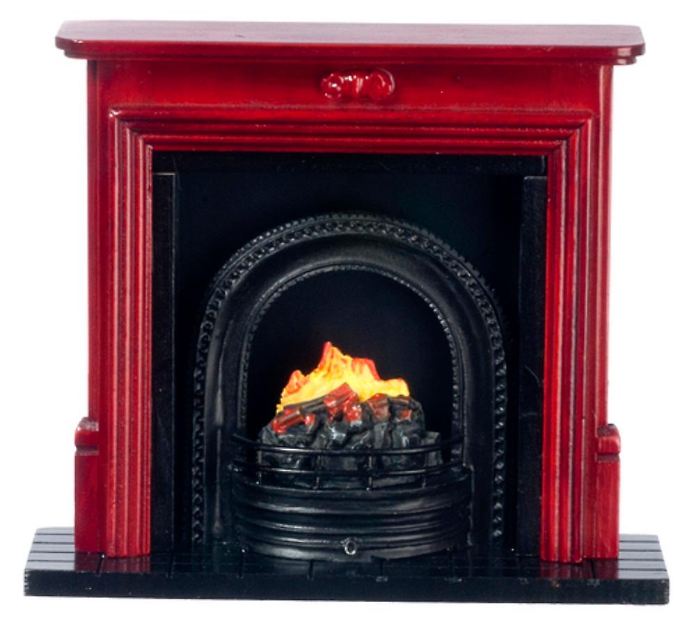 Dolls House Miniature Furniture Mahogany Fireplace With Fire In Black Grate