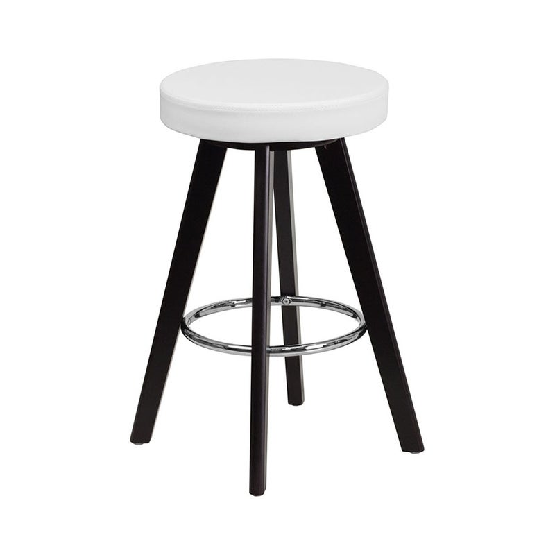 Offex Trenton Series 24'' High Contemporary White Vinyl Counter Height Stool with Cappuccino Wood Frame