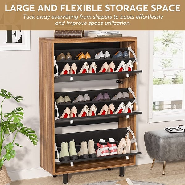 3 Drawer Shoe Cabinet with Flip Door for Entryway - - 36222132