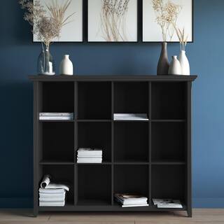 Simpli Home Acadian Solid Wood 48 in. x 57 in. Transitional 12 Cube Storage in Black AXCACA22-BL