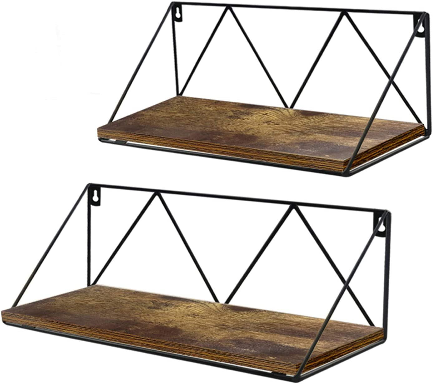 Floating Wall Shelves Set of 2, Brown Storage Shelf with Black Metal Brackets for Bedroom, Bathroom, Living Room, Kitchen and Office